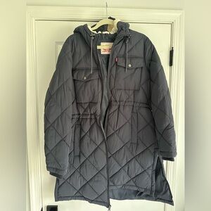 Levi's Navy Blue Quilted Hooded Coat
